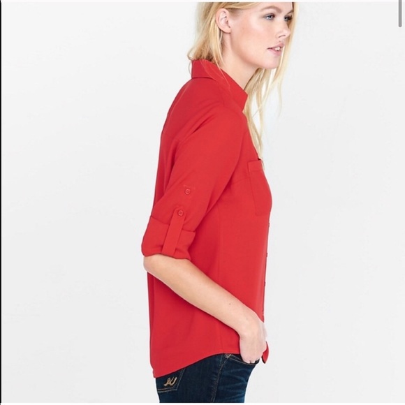 Express Red Portofino Button Up Blouse - Picture 2 of 6